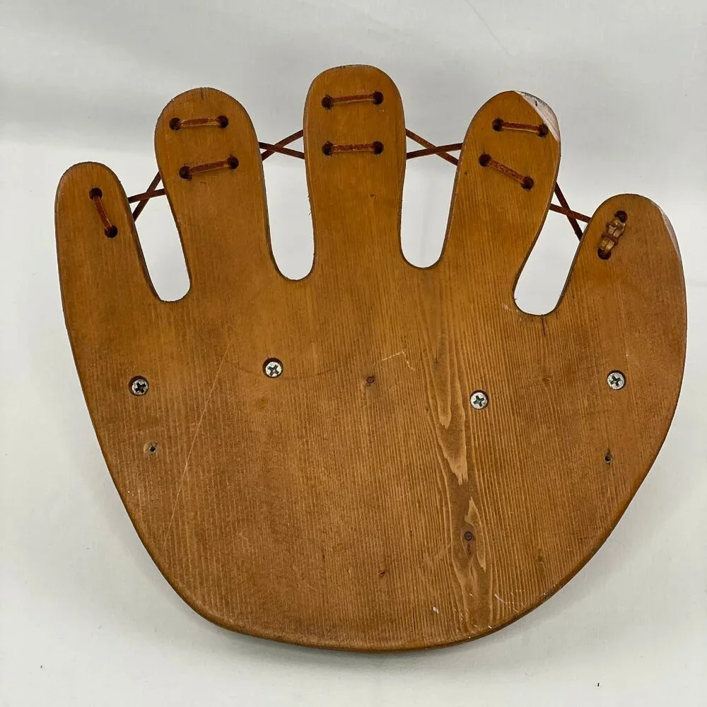 Vintage Wall Hanging Wooden Baseball Bat & Ball Display Rack Holder Mitt Glove